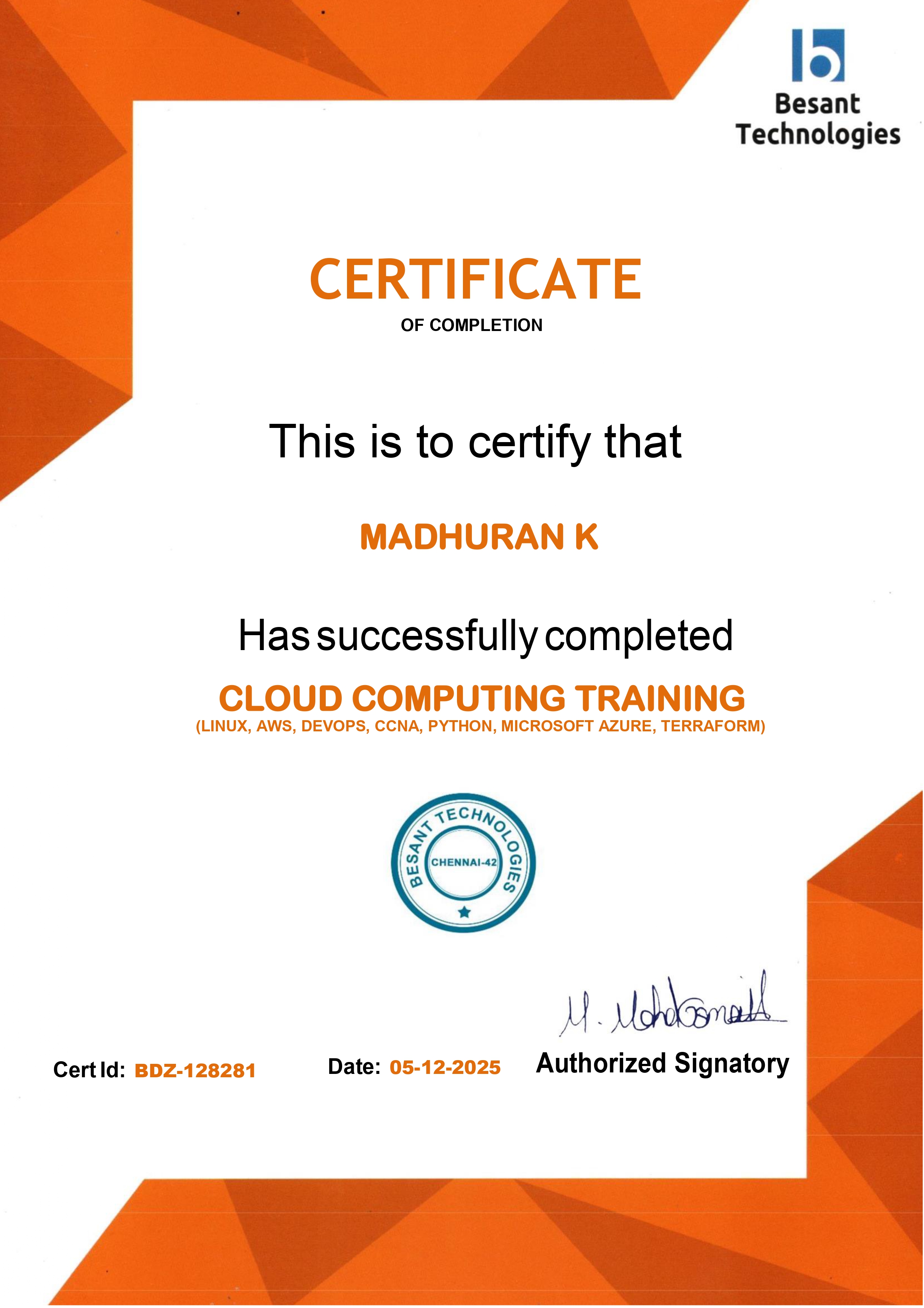 AWS Cloud, CCNA, Linux, Python Certificate